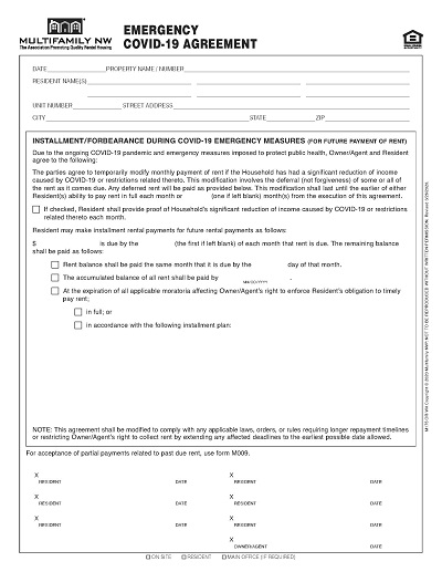 new forms rent forbearance request and emergency covid 19 agreement multifamily nw