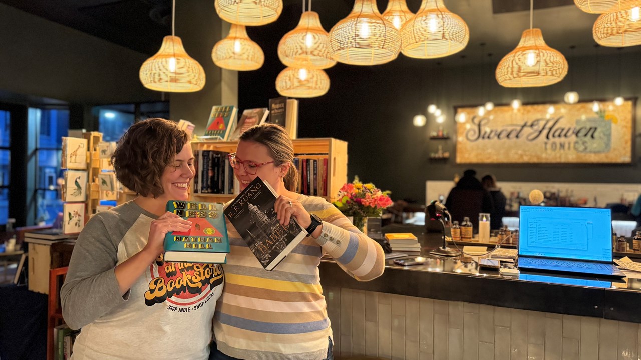 Book cheers - Brie and Ginny at one of our pop-up shops located at Sweet Haven Tonics