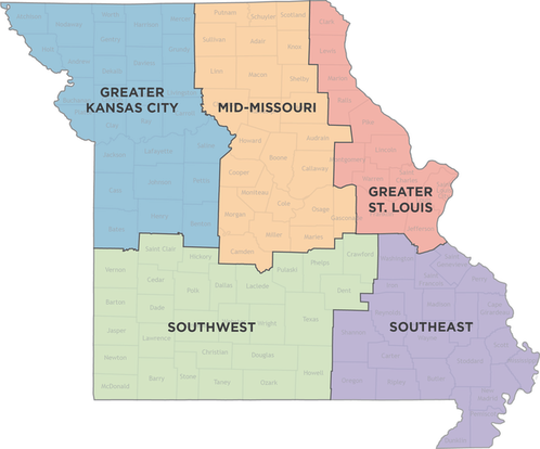 Map of Missouri with chapters highlighted