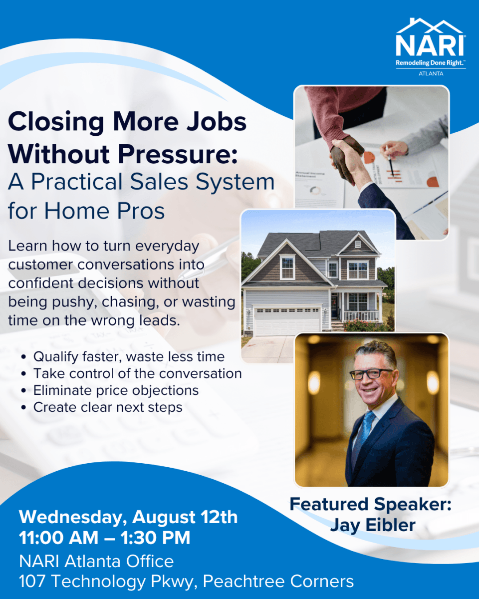 Closing more jobs without pressure: A practical sales system for Home Pros Learn how to turn everyday customer conversations into confident decisions without being pushy, chasing, or wasting time on the wrong leads. Key takeaways: Qualify faster, waste less time Take control of the conversation Eliminate price objections Create clear next steps