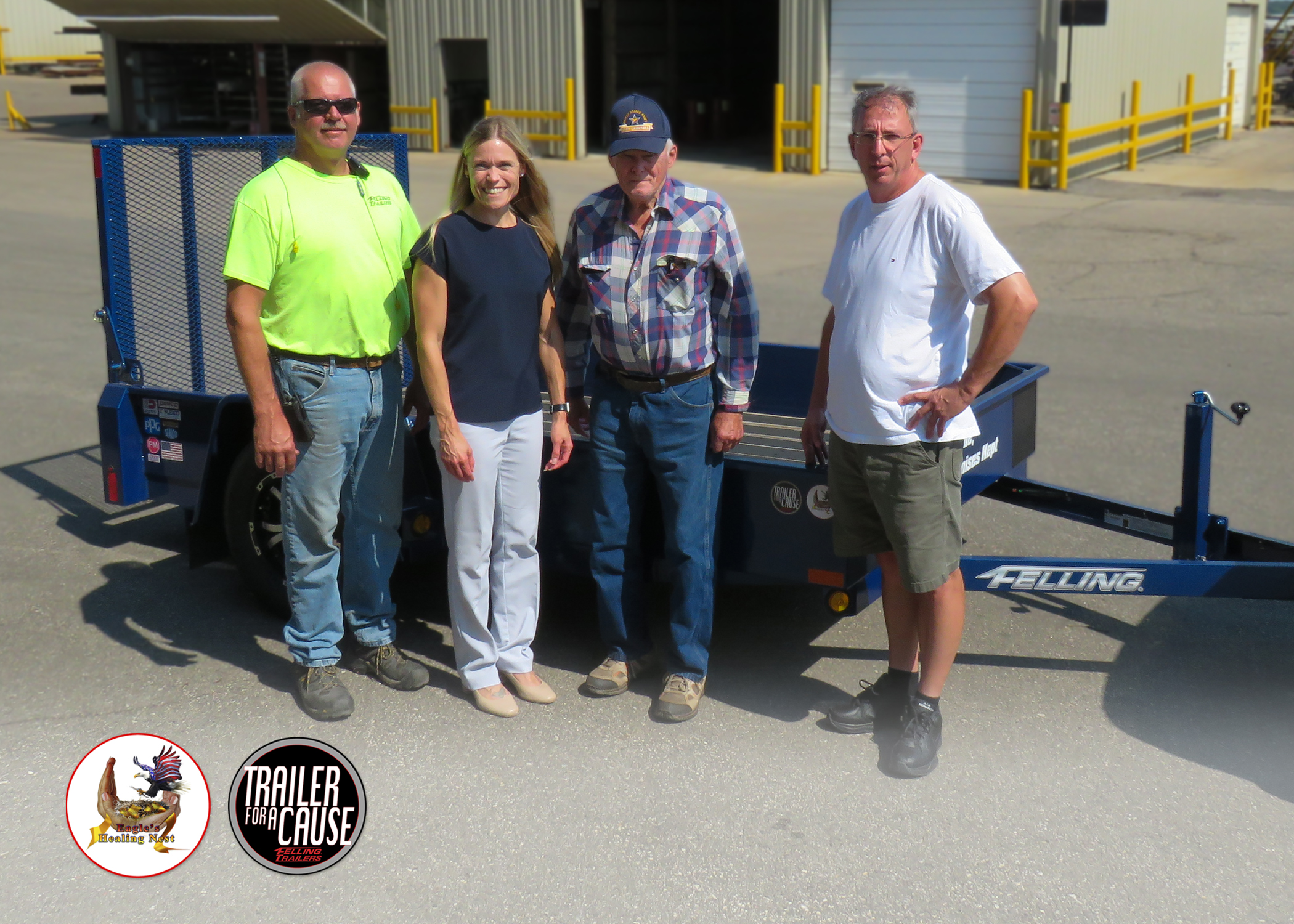 Welch Wins the Bid for the 2022 Trailer for a Cause Benefitting the Eagle’s Healing Nestto our communities, helping them grow and prosper. I am very glad I could be a small part of thiscause.”Joe will be using the trailer for a little bit offun hauling his side by side, but primarily for his business,Joe Welch Equipment, selling used farm and industrial equipment. "I am looking forward to people asking what the promises made promises kept means!" said Joe. Along with his father, Jerry, Joe's brother Bill served in the National Guard, and a very good friend Bob Hosch served in WWII. "It's important that we take care of our veteranshowever we can. Each person that steps up to volunteerandto helpmakes such a difference," said Welch. The 2022 Trailer for a Cause FT-3 utility trailer was painteda custom metallic “Patriot Blue” with chromepinstriping and bared the Eagle’s Healing Nest’semblemalong with its credo “PromisesMade. Promises Kept.”Several Felling Trailers' suppliers joined to support Eagle’s Healing Nestby sponsoring the trailer build, from lighting to tires to decking. The 2022Trailer for a Cause sponsors wereTrans-Texas, PPG, Dexter, Sealco, Peterson, Industrial Wood(Blackwood),Demco, Pacific Rim, and Metal Crafters/Flexco. Felling Trailers wanted to generate awareness about theinvisible wounds of war that our veterans carryand how Eagle’s Healing Nest helps them restore their honor, dignity, pride,and purpose. The online auction ran for six days, from Monday, August 22ndat 7 am through Saturday, August 27th(during Eagle’s Healing Nest’s Annual Nest Fest), at noonCST, ending with Welch’s winning bid of $7,752. One hundred percenPictured with the 2022 Trailer for a Cause, FT-3 utility trailer (l-R) Chris Senger, Brenda Jennissen, Jerry Welch, and Joe Welch.