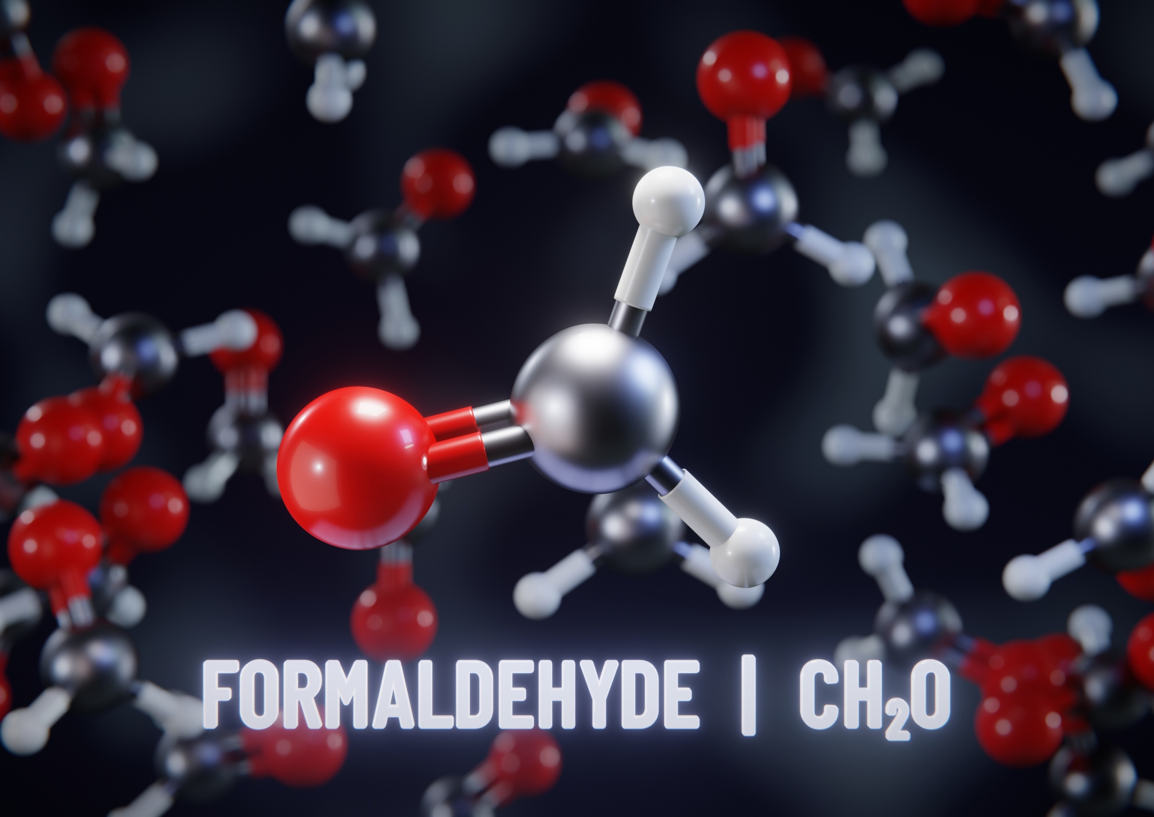 Illustration of formaldehyde molecules with the text "Formaldehyde CH2O"