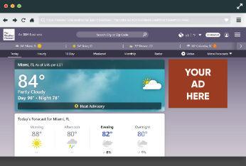 Screen shot of Weather Channel website with sample ad location placement