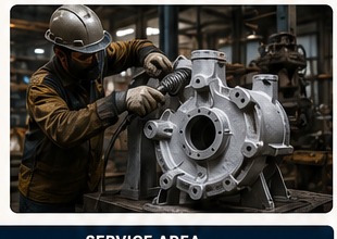 A skilled foundry employee working on a large metal casting
