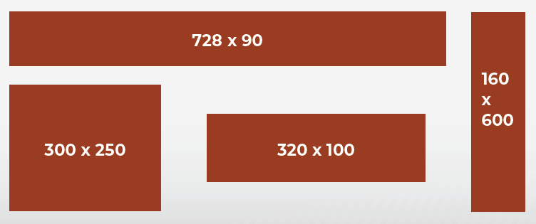 images to scale of the needed ad sizes for retargeting: 728x90, 300x250, 320x100, 160x600