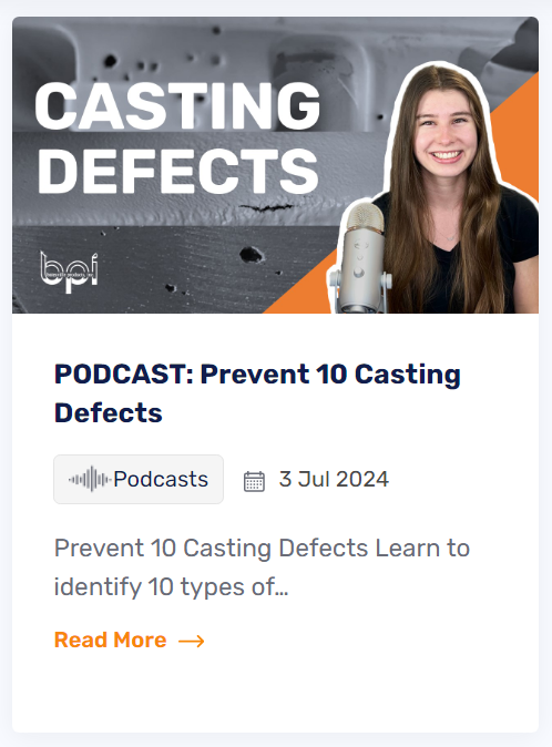 Screen shot of a preview image and text linking to the Casting Defects podcast 