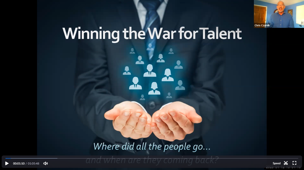 Title screen of webinar, "Winning the War for Talent"