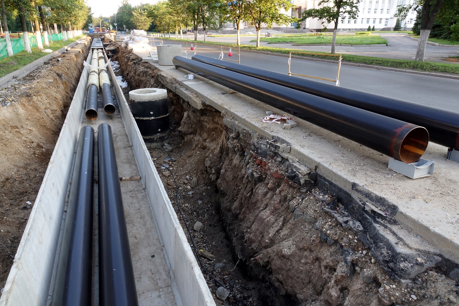 installation of new water pipes underground