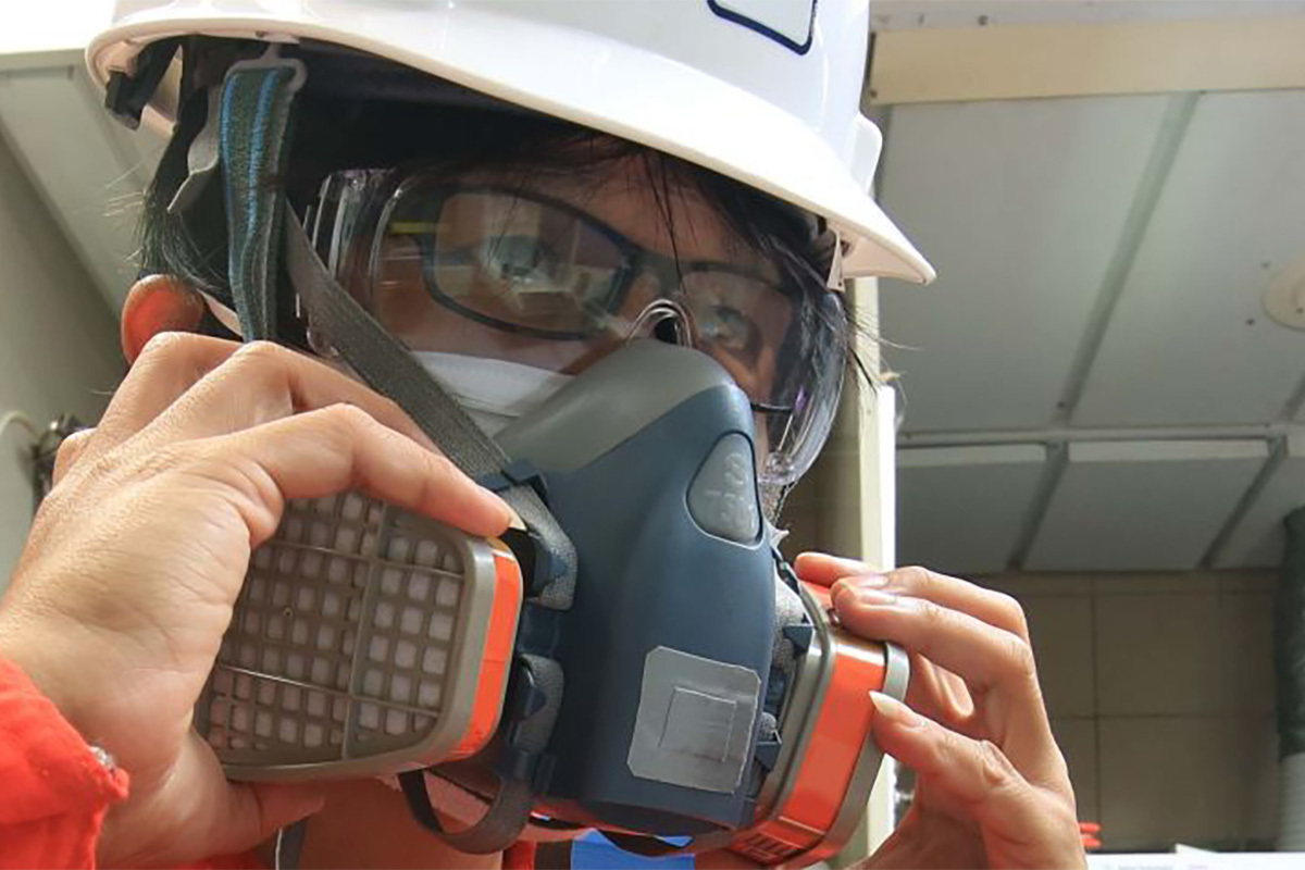 man wearing respirator