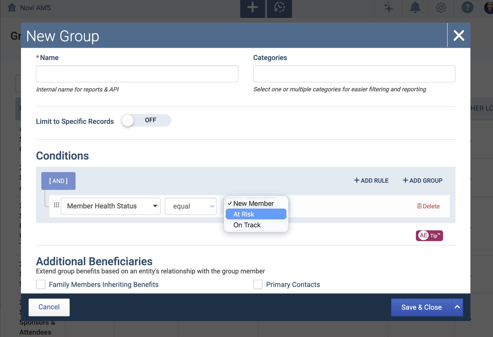creating group based on health status
