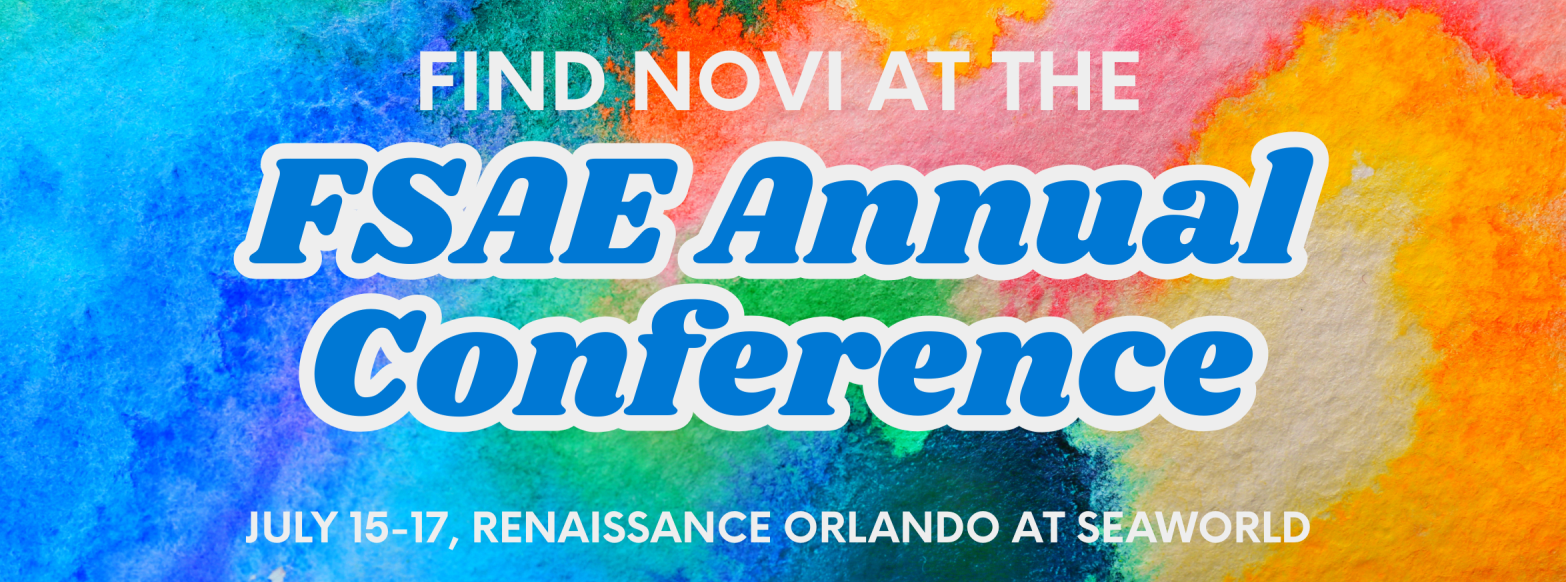 Colorful background with Novi Attending FSAE headline