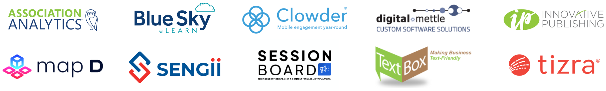 2023 Novi Summit Sponsors: Association Analytics, Blue Sky eLearn, Clowder, Digital Mettle, Innovative Publishing, Map D, Sengii, TextBox, Tizra