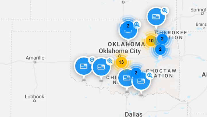 a map of oklahoma with current and future crisis centers mapped out