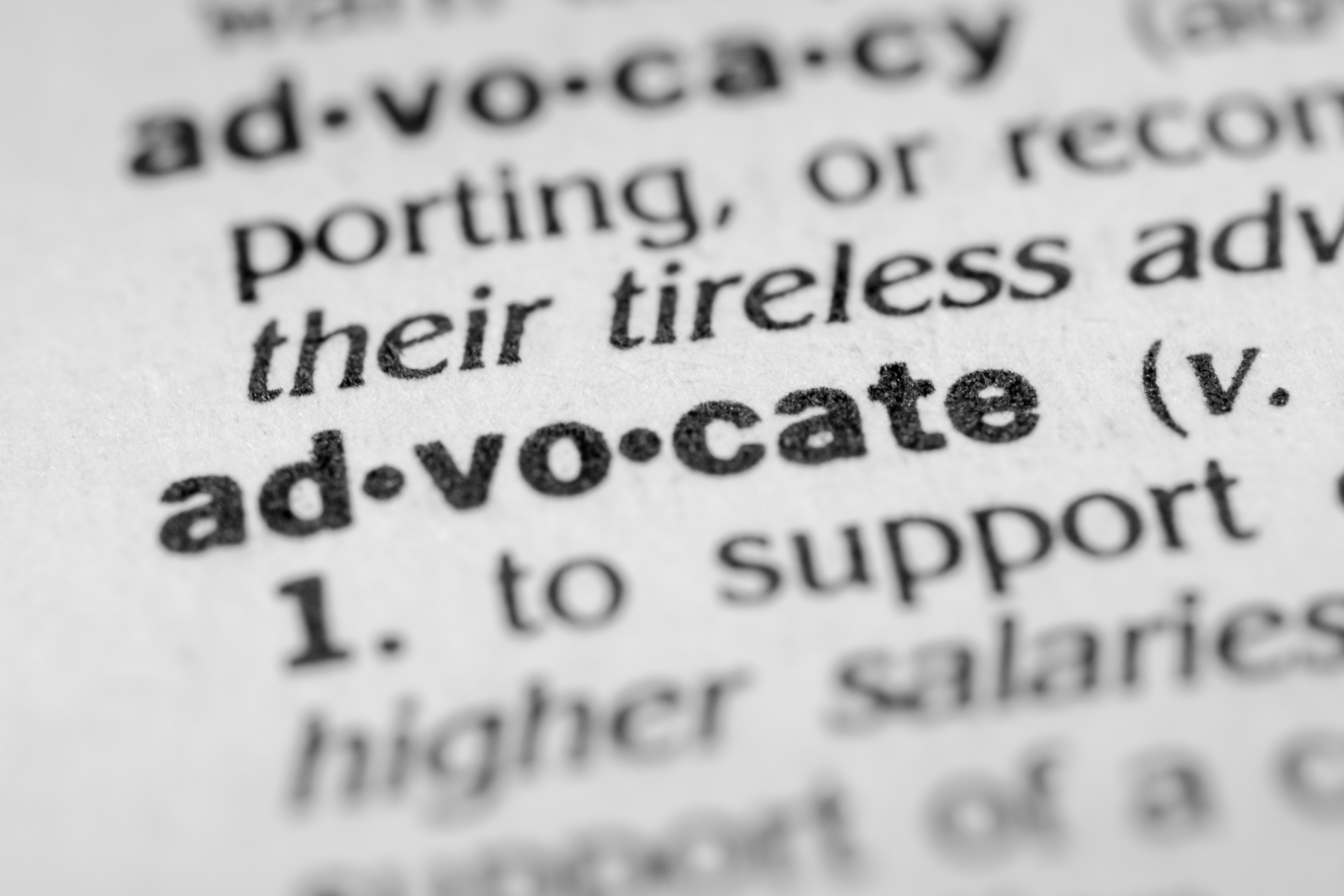 the dictionary entry of the word "advocate"