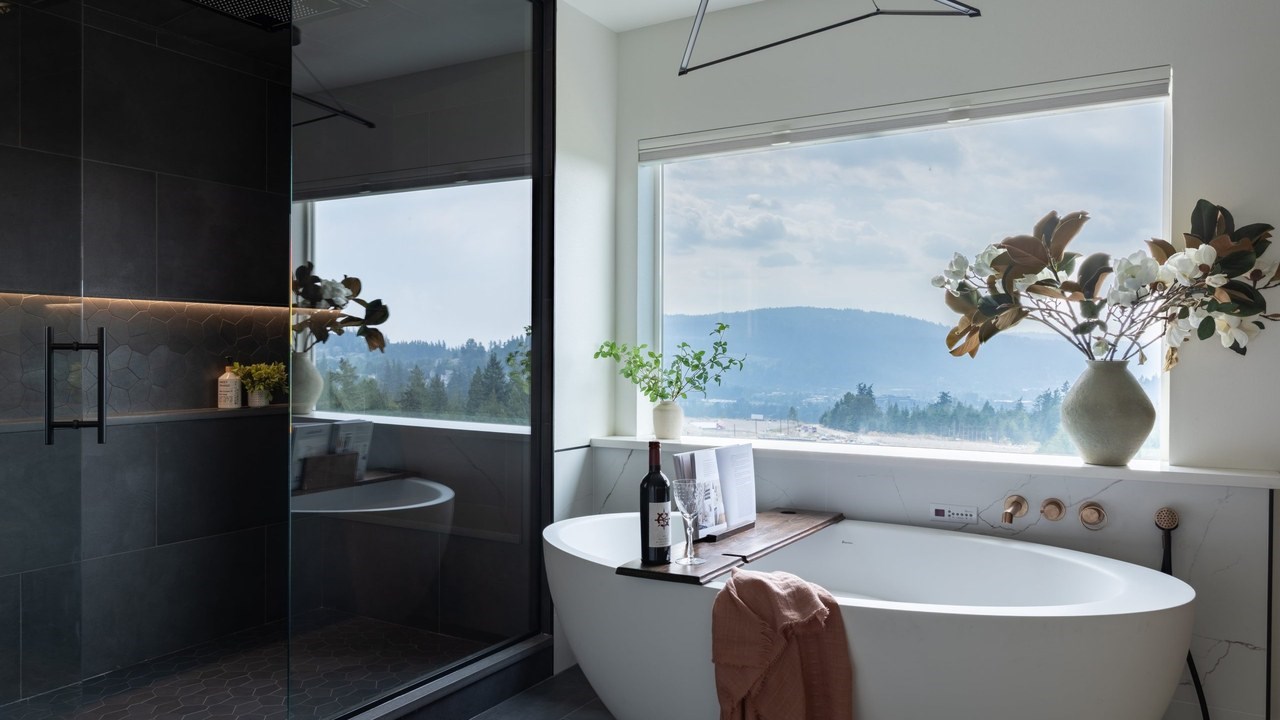 Primary bathroom remodel in Issaquah, WA with soaking tub and shower by Higgason Homes