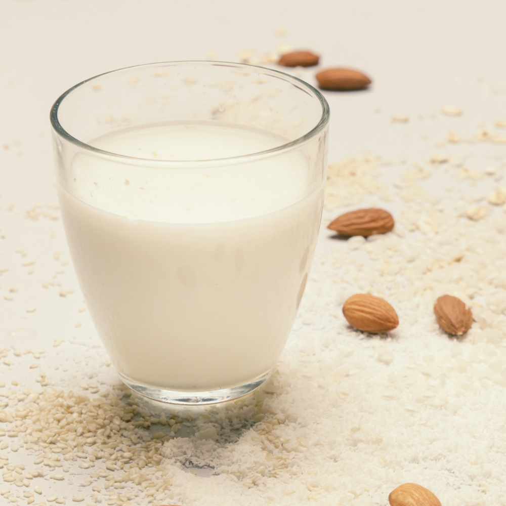 Plant-based milk in a glass.