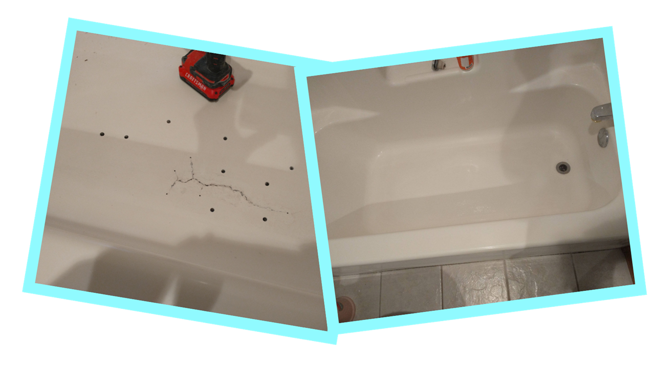 Floor Crack Repair Kit - Before and After Fiberglass and Acrylic Bathtub and Shower Repair