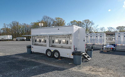 An example of United Site Services' hand washing trailers