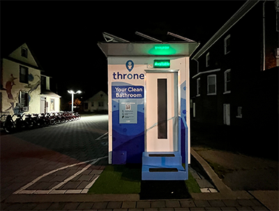 A Throne Labs unit is equipped with solar-powered lighting