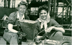 black and white photo of women working on a ship