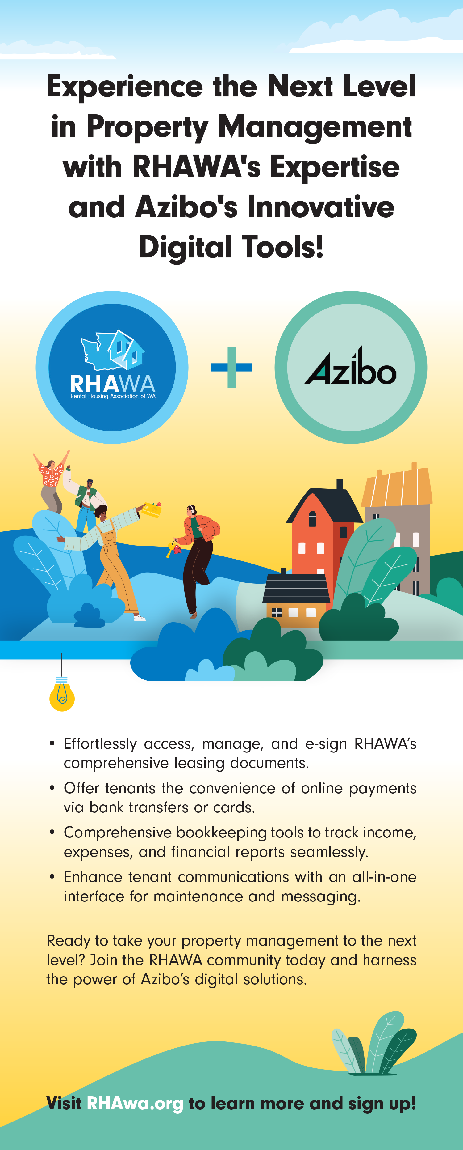 An advertisement for rhawa 's expertise and azibo 's innovative digital tools