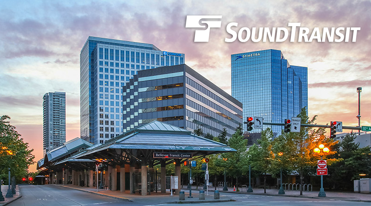 A large building with the word Sound Transit