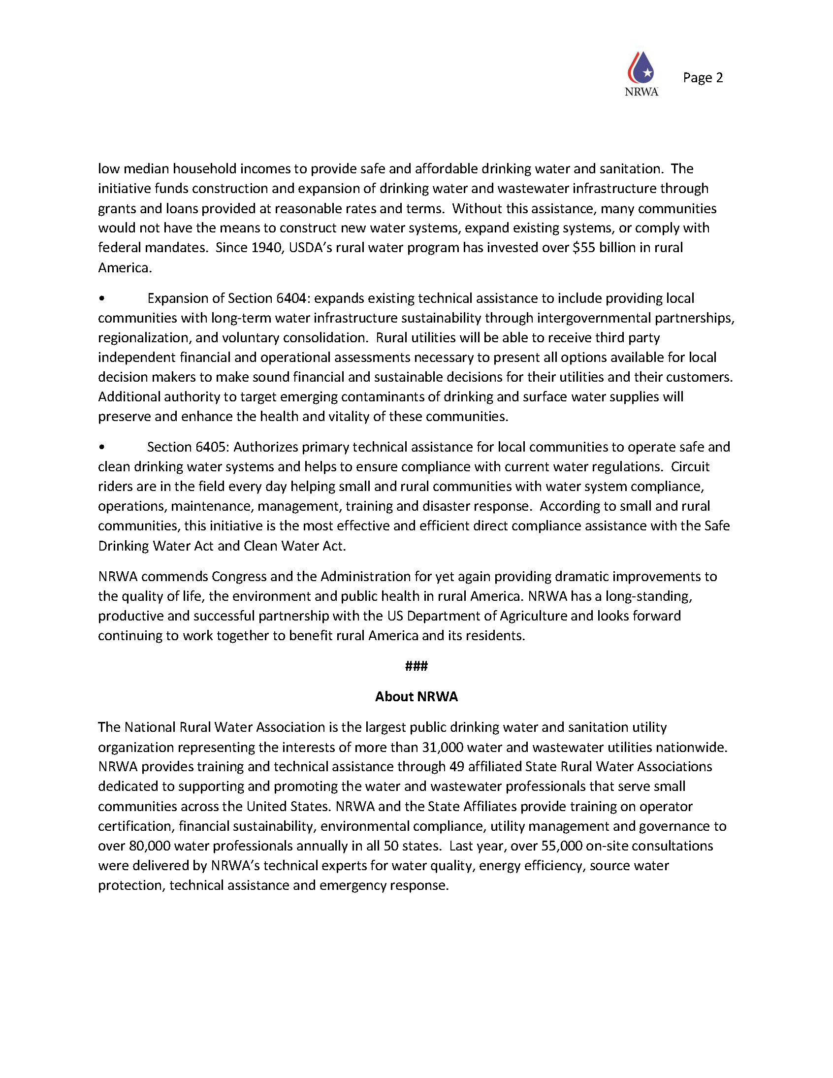 NRWA Press Release - Rural Water Association of Utah