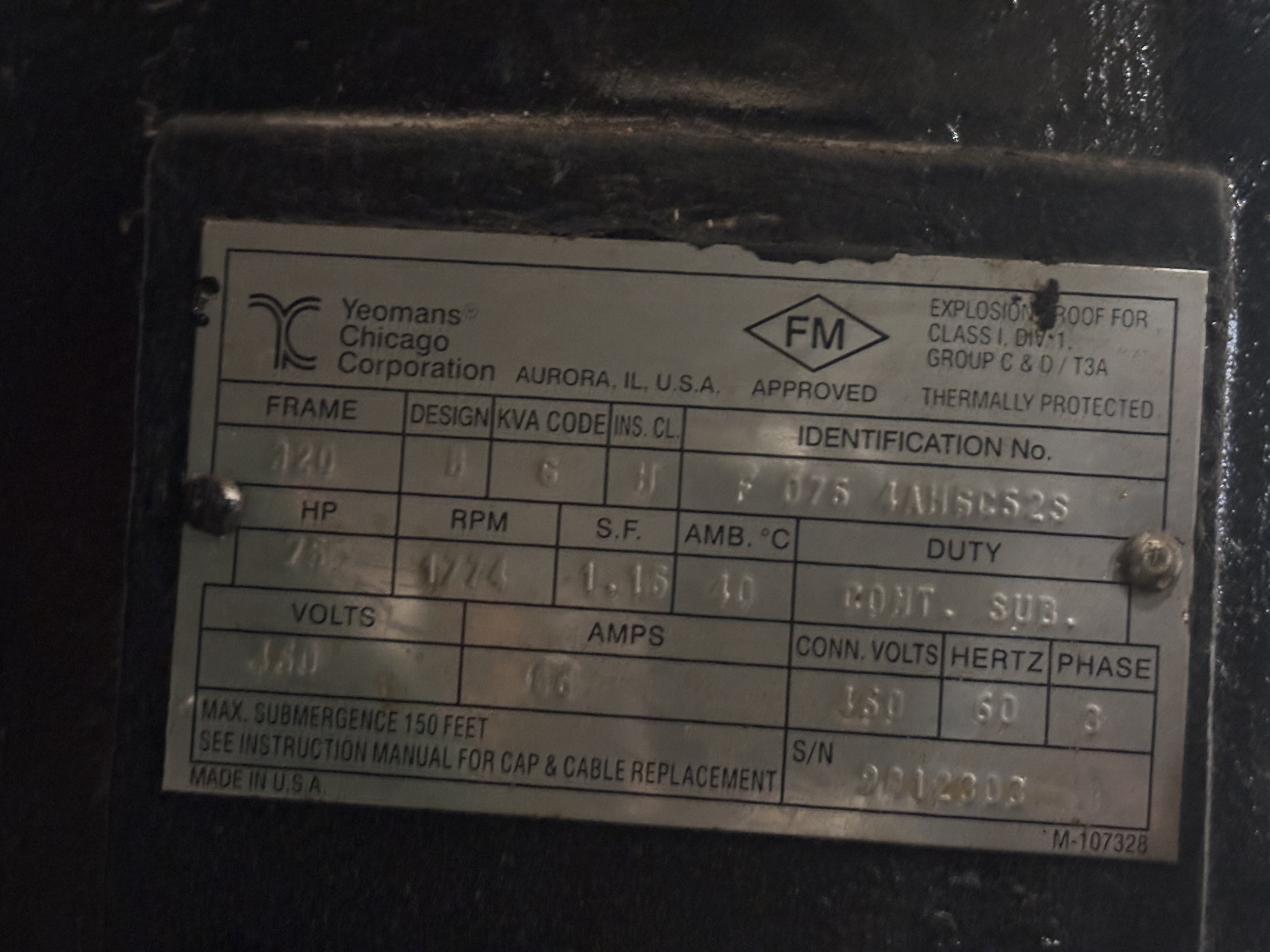 Yeoman Chicago 75 HP Submersible Wastewater Pump