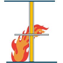 Icon: flames passing through a floor assembly