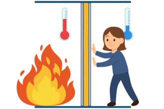 Icon: person feeling heat through a wall, thermal insulation