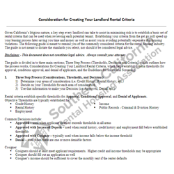 Printed #100 Creating Rental Criteria Worksheet