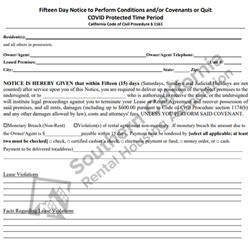 Digital #412 15 Day Notice to Perform Conditions and-or Covenants or Quit-COVID Protected Period