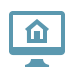 Blue Icon of a computer screen featuring a house