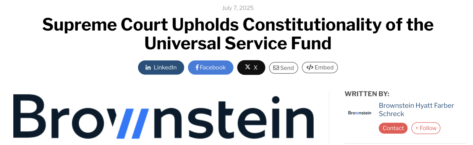 Supreme Court Upholds Constitutionality of the Universal Service Fund