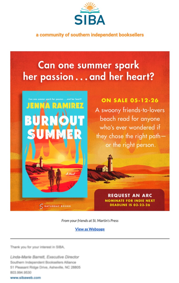 Sample of a SIBA email eblast with colorful artwork