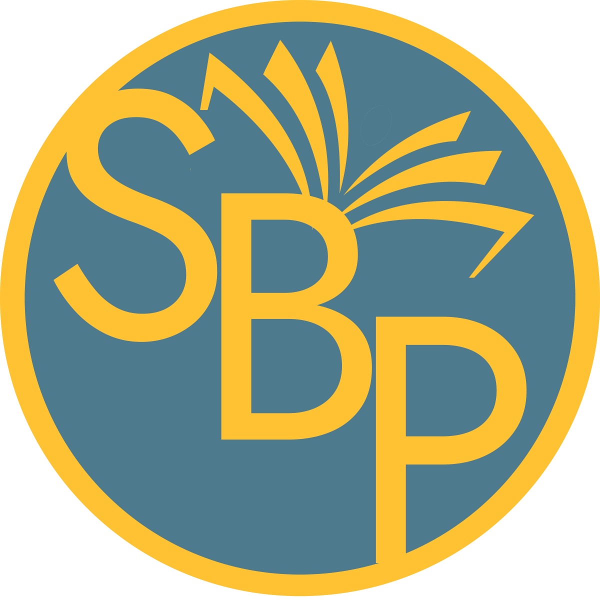 Southern Book Prize logo, with gold SBP letters against a slate blue round field