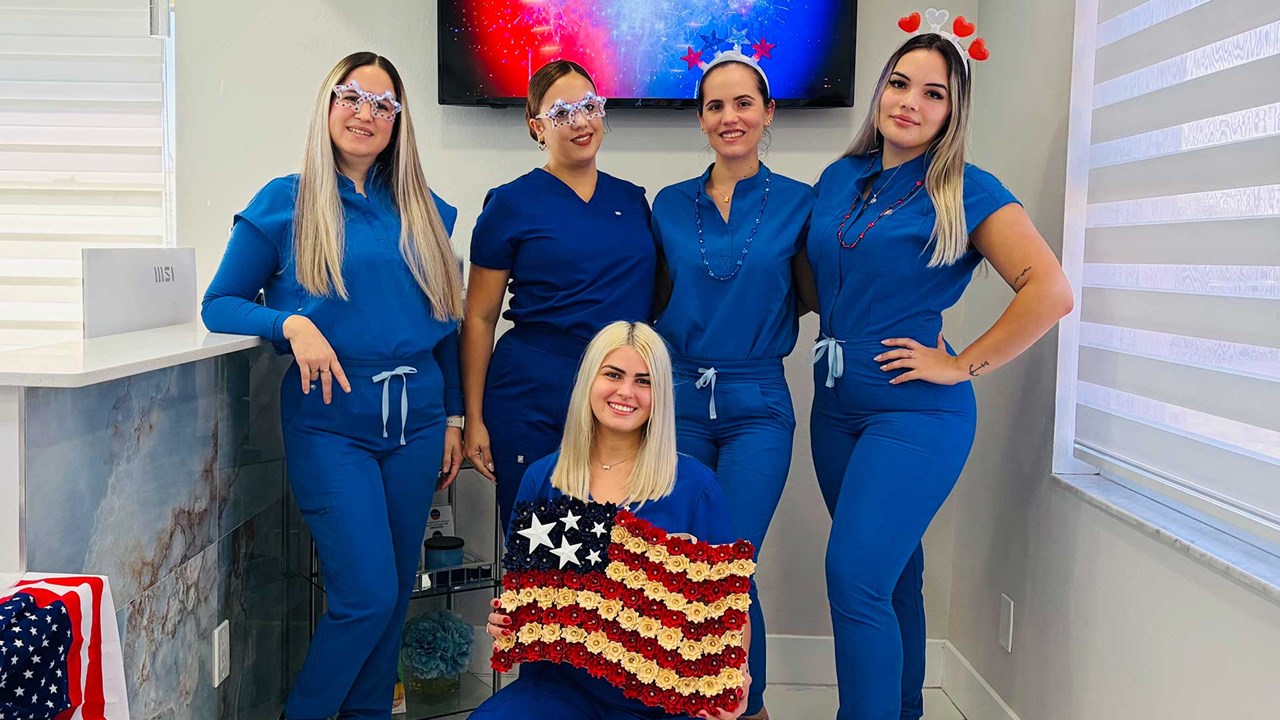 Dental Blush Cape Coral dental team celebrating Fourth of July at the office
