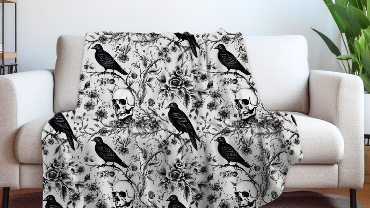 Raven Skull Garden Throw Blanket