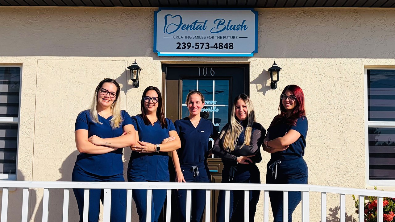 Dental Blush Cape Coral team outside the dental office on Del Prado Blvd S