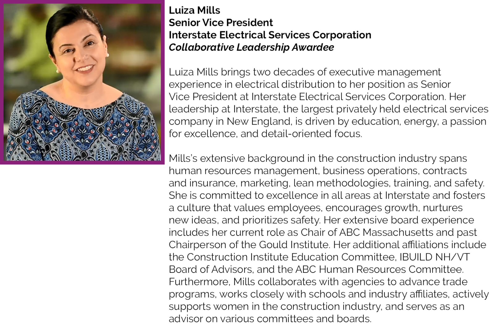 Luiza Mills, Interstate Electrical Services