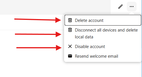 More options menu for managing users