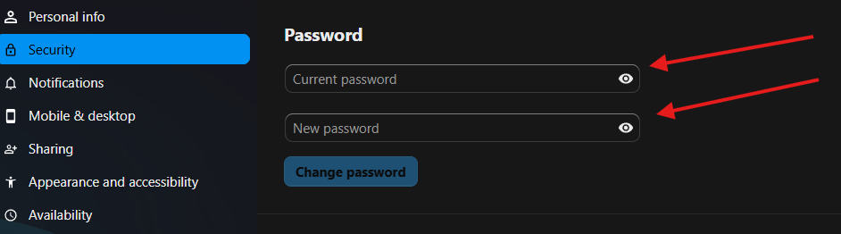 Change password fields in WEMSA Cloud
