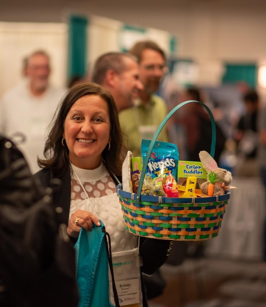 photo of silent auction winner with basket